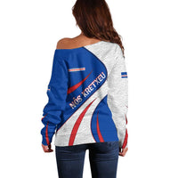 Cape Verde Off Shoulder Sweater with Blue Red Flag Nós Kretxeu Spirit