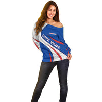 Cape Verde Off Shoulder Sweater with Blue Red Flag Nós Kretxeu Spirit