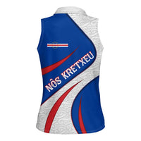 Cape Verde Women Sleeveless Polo Shirt with Blue Red Flag Nós Kretxeu Spirit