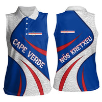 Cape Verde Women Sleeveless Polo Shirt with Blue Red Flag Nós Kretxeu Spirit