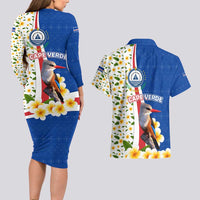 Cape Verde Couples Matching Long Sleeve Bodycon Dress and Hawaiian Shirt with Kingfisher Bird Floral Flag Spirit