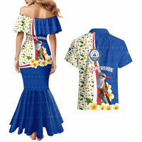 Cape Verde Couples Matching Mermaid Dress and Hawaiian Shirt with Kingfisher Bird Floral Flag Spirit