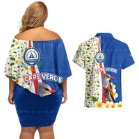 Cape Verde Couples Matching Off Shoulder Short Dress and Hawaiian Shirt with Kingfisher Bird Floral Flag Spirit