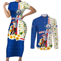 Cape Verde Couples Matching Short Sleeve Bodycon Dress and Long Sleeve Button Shirt with Kingfisher Bird Floral Flag Spirit