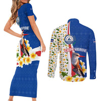 Cape Verde Couples Matching Short Sleeve Bodycon Dress and Long Sleeve Button Shirt with Kingfisher Bird Floral Flag Spirit