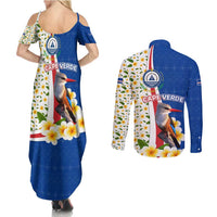 Cape Verde Couples Matching Summer Maxi Dress and Long Sleeve Button Shirt with Kingfisher Bird Floral Flag Spirit