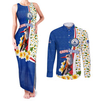 Cape Verde Couples Matching Tank Maxi Dress and Long Sleeve Button Shirt with Kingfisher Bird Floral Flag Spirit