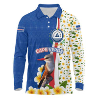 Cape Verde Long Sleeve Polo Shirt with Kingfisher Bird Floral Flag Spirit