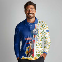 Cape Verde Long Sleeve Polo Shirt with Kingfisher Bird Floral Flag Spirit