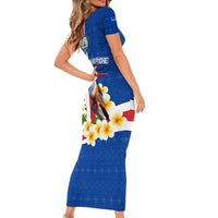 Cape Verde Short Sleeve Bodycon Dress with Kingfisher Bird Floral Flag Spirit