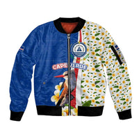 Cape Verde Sleeve Zip Bomber Jacket with Kingfisher Bird Floral Flag Spirit