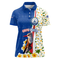 Cape Verde Women Polo Shirt with Kingfisher Bird Floral Flag Spirit