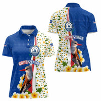 Cape Verde Women Polo Shirt with Kingfisher Bird Floral Flag Spirit
