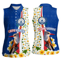 Cape Verde Women Sleeveless Polo Shirt with Kingfisher Bird Floral Flag Spirit