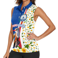 Cape Verde Women Sleeveless Polo Shirt with Kingfisher Bird Floral Flag Spirit