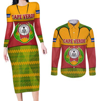 Cape Verde Couples Matching Long Sleeve Bodycon Dress and Long Sleeve Button Shirt with One Heart Ten Islands National Emblem Spirit