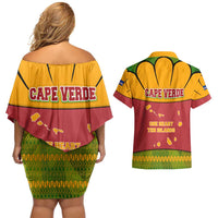 Cape Verde Couples Matching Off Shoulder Short Dress and Hawaiian Shirt with One Heart Ten Islands National Emblem Spirit