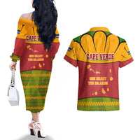 Cape Verde Couples Matching Off The Shoulder Long Sleeve Dress and Hawaiian Shirt with One Heart Ten Islands National Emblem Spirit