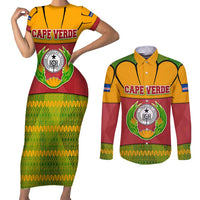 Cape Verde Couples Matching Short Sleeve Bodycon Dress and Long Sleeve Button Shirt with One Heart Ten Islands National Emblem Spirit
