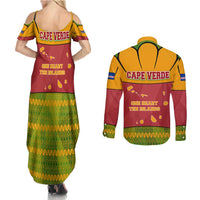 Cape Verde Couples Matching Summer Maxi Dress and Long Sleeve Button Shirt with One Heart Ten Islands National Emblem Spirit