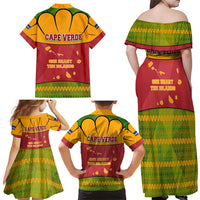 Cape Verde Family Matching Off Shoulder Maxi Dress and Hawaiian Shirt with One Heart Ten Islands National Emblem Spirit
