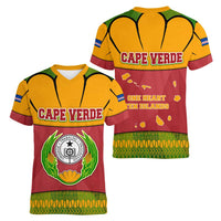 Cape Verde Women V-Neck T-Shirt with One Heart Ten Islands National Emblem Spirit