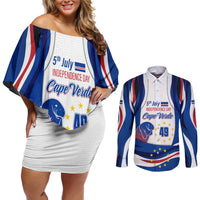 Cape Verde Couples Matching Off Shoulder Short Dress and Long Sleeve Button Shirt with Independence Day 5th July Flag Celebration Spirit