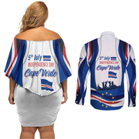 Cape Verde Couples Matching Off Shoulder Short Dress and Long Sleeve Button Shirt with Independence Day 5th July Flag Celebration Spirit