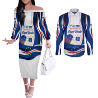 Cape Verde Couples Matching Off The Shoulder Long Sleeve Dress and Long Sleeve Button Shirt with Independence Day 5th July Flag Celebration Spirit