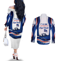 Cape Verde Couples Matching Off The Shoulder Long Sleeve Dress and Long Sleeve Button Shirt with Independence Day 5th July Flag Celebration Spirit