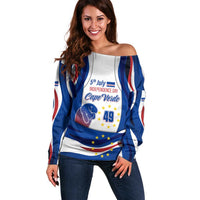 Cape Verde Off Shoulder Sweater with Independence Day 5th July Flag Celebration Spirit