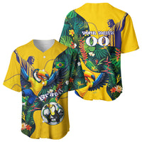 Personalized Brazil Soccer Baseball Jersey Toucan Football Mascot - Christ the Redeemer - Tropical Floral