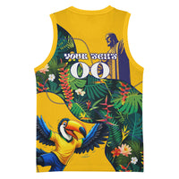 Personalized Brazil Soccer Basketball Jersey Toucan Football Mascot - Christ the Redeemer - Tropical Floral