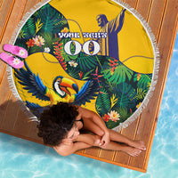 Personalized Brazil Soccer Beach Blanket Toucan Football Mascot - Christ the Redeemer - Tropical Floral