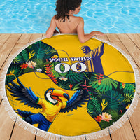 Personalized Brazil Soccer Beach Blanket Toucan Football Mascot - Christ the Redeemer - Tropical Floral