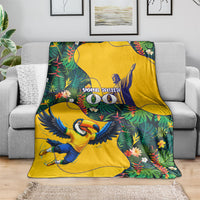Personalized Brazil Soccer Blanket Toucan Football Mascot - Christ the Redeemer - Tropical Floral