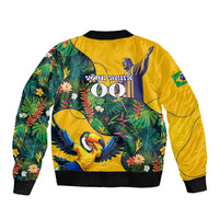 Personalized Brazil Soccer Bomber Jacket Toucan Football Mascot - Christ the Redeemer - Tropical Floral