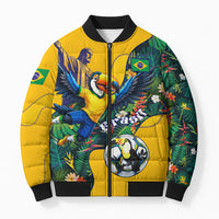 Personalized Brazil Soccer Bomber Puffer Jacket Toucan Football Mascot - Christ the Redeemer - Tropical Floral