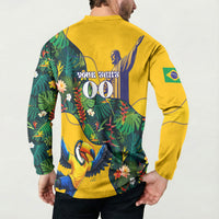 Personalized Brazil Soccer Button Sweatshirt Toucan Football Mascot - Christ the Redeemer - Tropical Floral