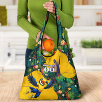 Personalized Brazil Soccer Grocery Bag Toucan Football Mascot - Christ the Redeemer - Tropical Floral
