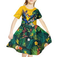 Personalized Brazil Soccer Kid Short Sleeve Dress Toucan Football Mascot - Christ the Redeemer - Tropical Floral