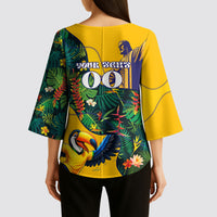 Personalized Brazil Soccer Kimono Sleeve Blouse Toucan Football Mascot - Christ the Redeemer - Tropical Floral
