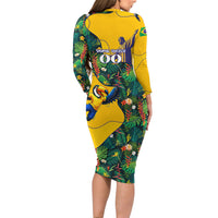 Personalized Brazil Soccer Long Sleeve Bodycon Dress Toucan Football Mascot - Christ the Redeemer - Tropical Floral
