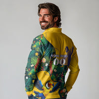 Personalized Brazil Soccer Long Sleeve Polo Shirt Toucan Football Mascot - Christ the Redeemer - Tropical Floral