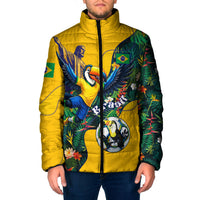 Personalized Brazil Soccer Padded Jacket Toucan Football Mascot - Christ the Redeemer - Tropical Floral