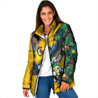 Personalized Brazil Soccer Padded Jacket Toucan Football Mascot - Christ the Redeemer - Tropical Floral