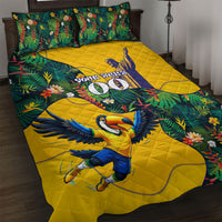 Personalized Brazil Soccer Quilt Bed Set Toucan Football Mascot - Christ the Redeemer - Tropical Floral