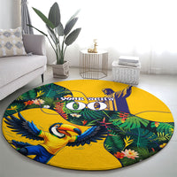 Personalized Brazil Soccer Round Carpet Toucan Football Mascot - Christ the Redeemer - Tropical Floral
