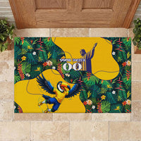 Personalized Brazil Soccer Rubber Doormat Toucan Football Mascot - Christ the Redeemer - Tropical Floral