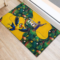 Personalized Brazil Soccer Rubber Doormat Toucan Football Mascot - Christ the Redeemer - Tropical Floral